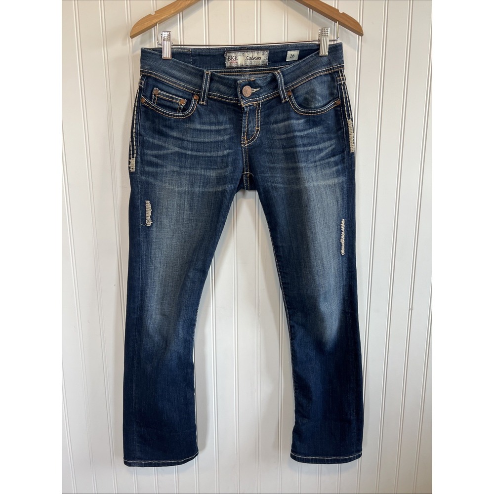 BKE Jeans‎ Womens 26 Blue Sabrina Bootcut Cropped Distressed Stretch Low Rise